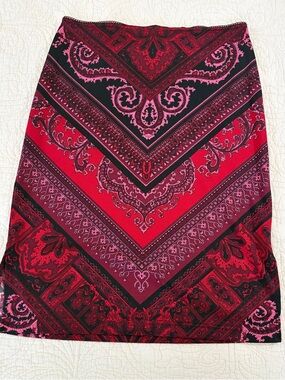 Tempted Juniors Pink/Red and Black Paisley Print Pencil Skirt